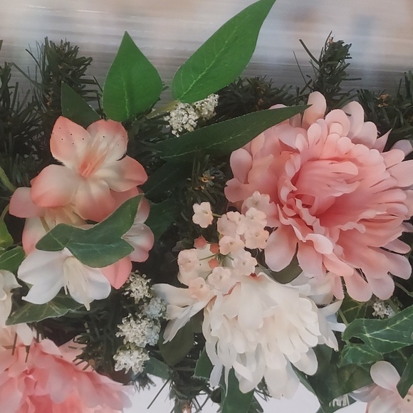 Floral Swag Wreath , Front Door Decoration , Peach & White - Picture 7 of 7